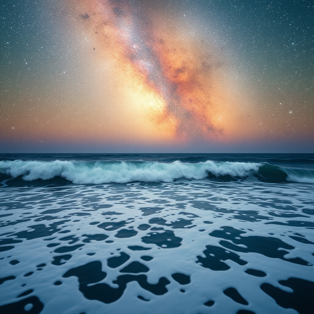Milky way over ocean waves
